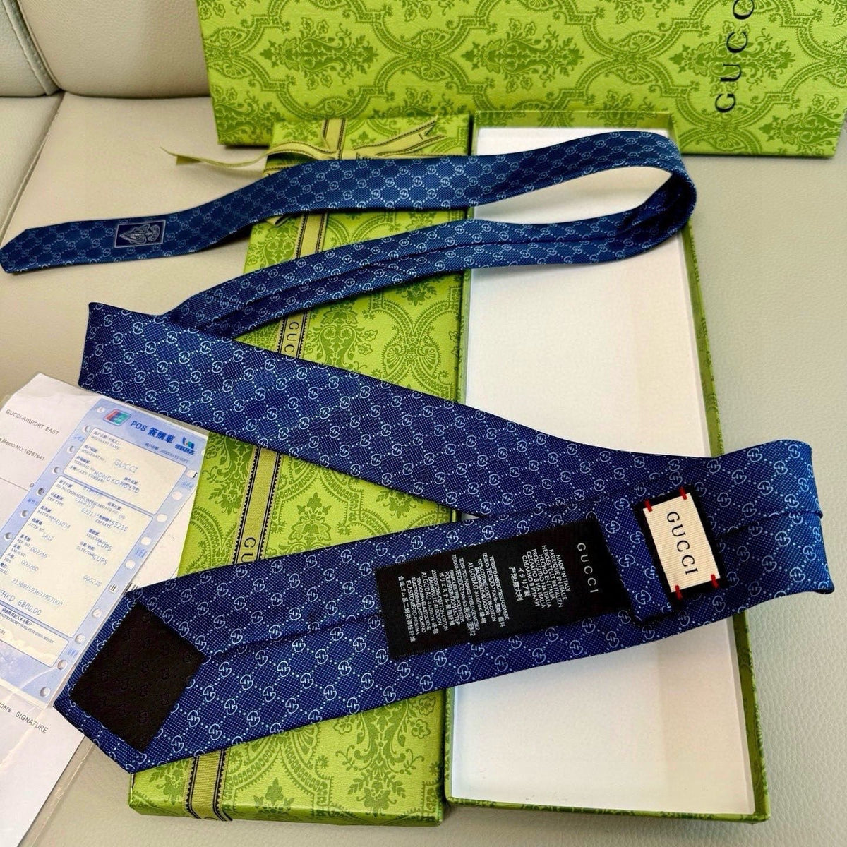 Gucci Style Men's GG Diamond Jacquard Silk Tie