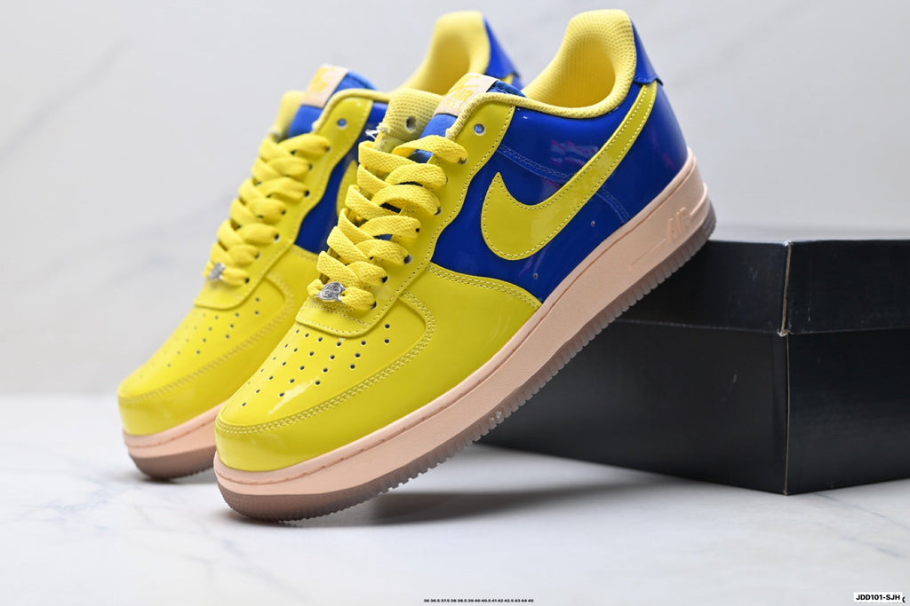 Nike Air Force 1 '07 LV8 Patent Low-Top Sneakers – Royal Blue/Yellow