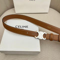 CELINE 25S TRIOMPHE 25MM BELT IN CARAMEL CALFSKIN SILVER HARDWARE