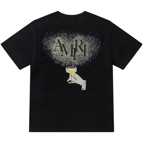 AMIRI Crystal Embellished Champagne Logo T-Shirt | White & Black