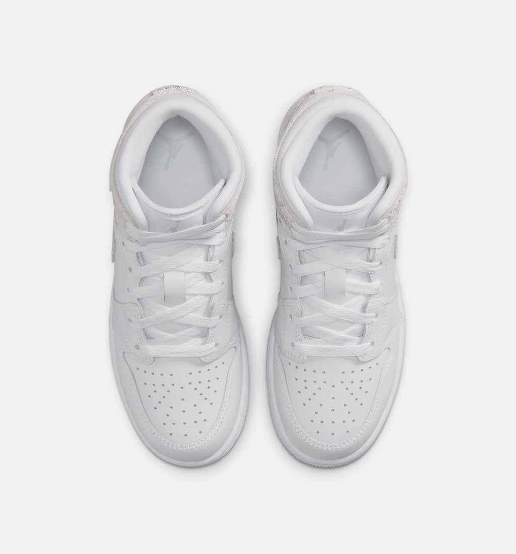 Air Jordan 1 Mid SE Youth Lifestyle Sneakers - White/Field Silver