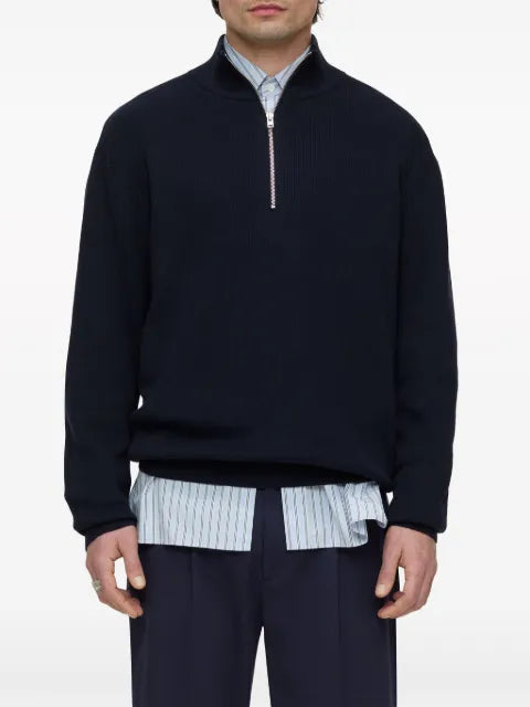 Closed half-zip ribbed-knit jumper