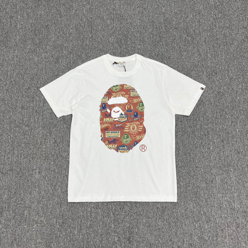 BAPE × Hot Wheels Collab Ape Head Sticker-Fill Badge Print Tee Oversized Unisex T-Shirt