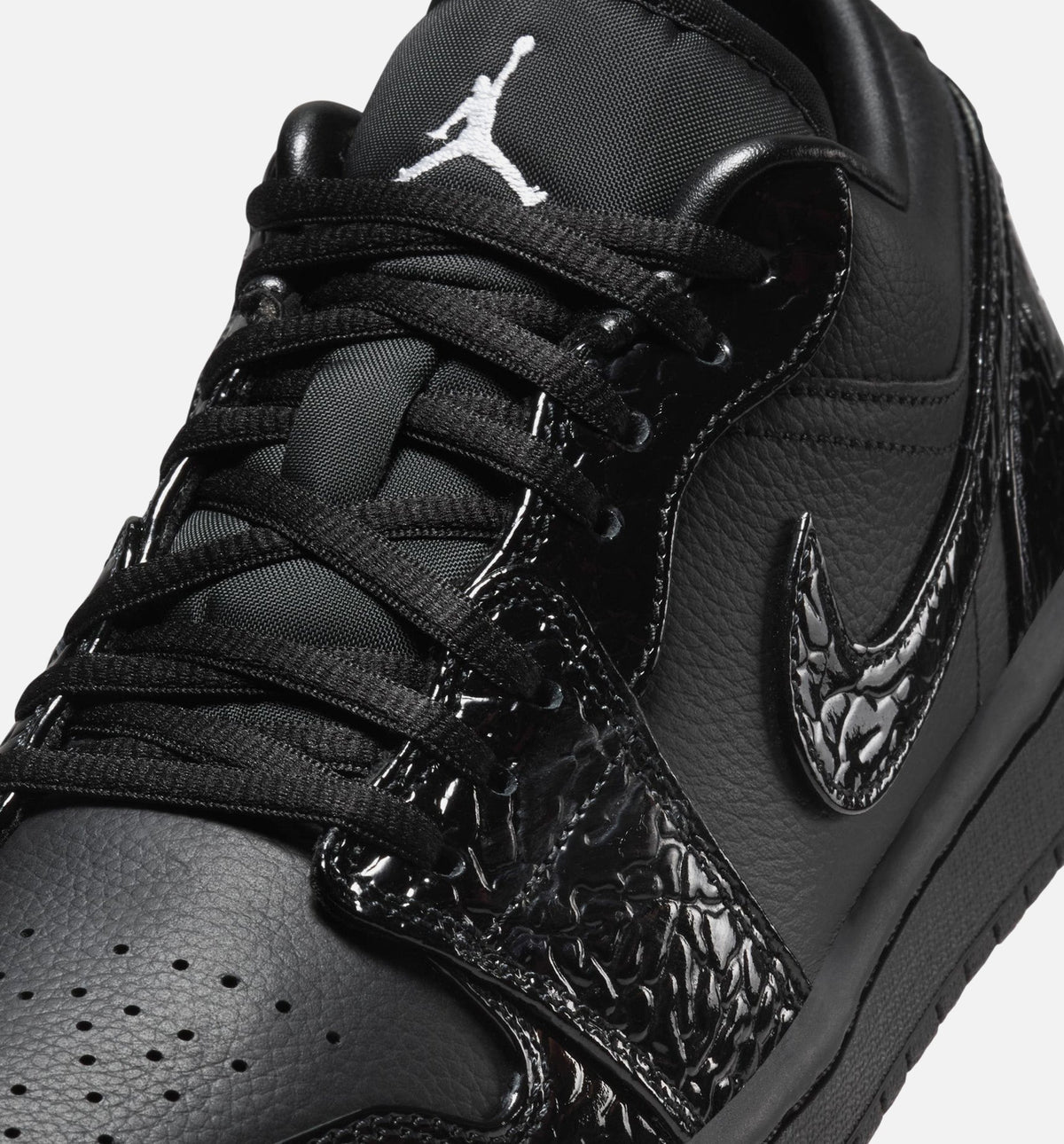 Air Jordan 1 Low Patent Elephant Womens Lifestyle Shoe | Black/White/Metallic Silver