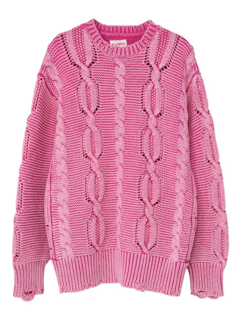 KAMIYA  cable-knit frayed sweater