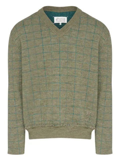 Maison Margiela V-neck grid-pattern wool sweater