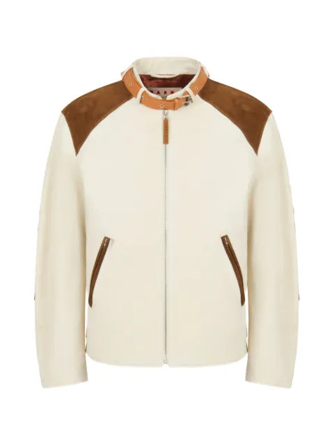 Marni cream nappa leather jacket with buckle collar