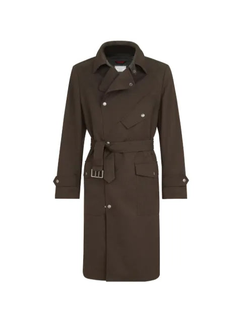 Brunello Cucinelli water-resistant microfiber motorcyle trench with nappa leather inserts