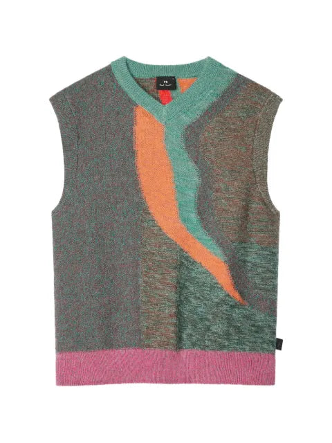 PS Paul Smith abstract-pattern V-neck knitted vest
