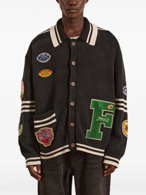 FOUND patch-detail striped cardigan