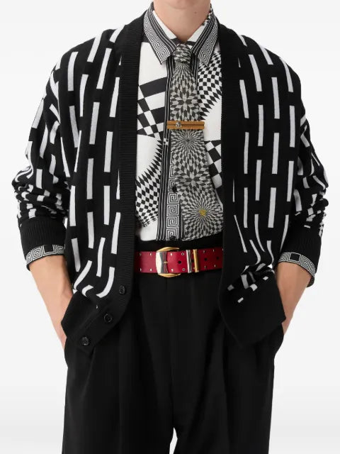 Versace embroidered-logo wool knit cardigan
