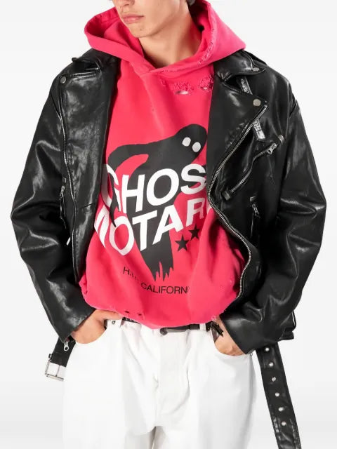 Htc Los Angeles Melrose stud-embellished belted leather jacket