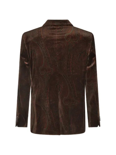 ETRO single-breasted jacket in stretch cotton velvet with arnica motif