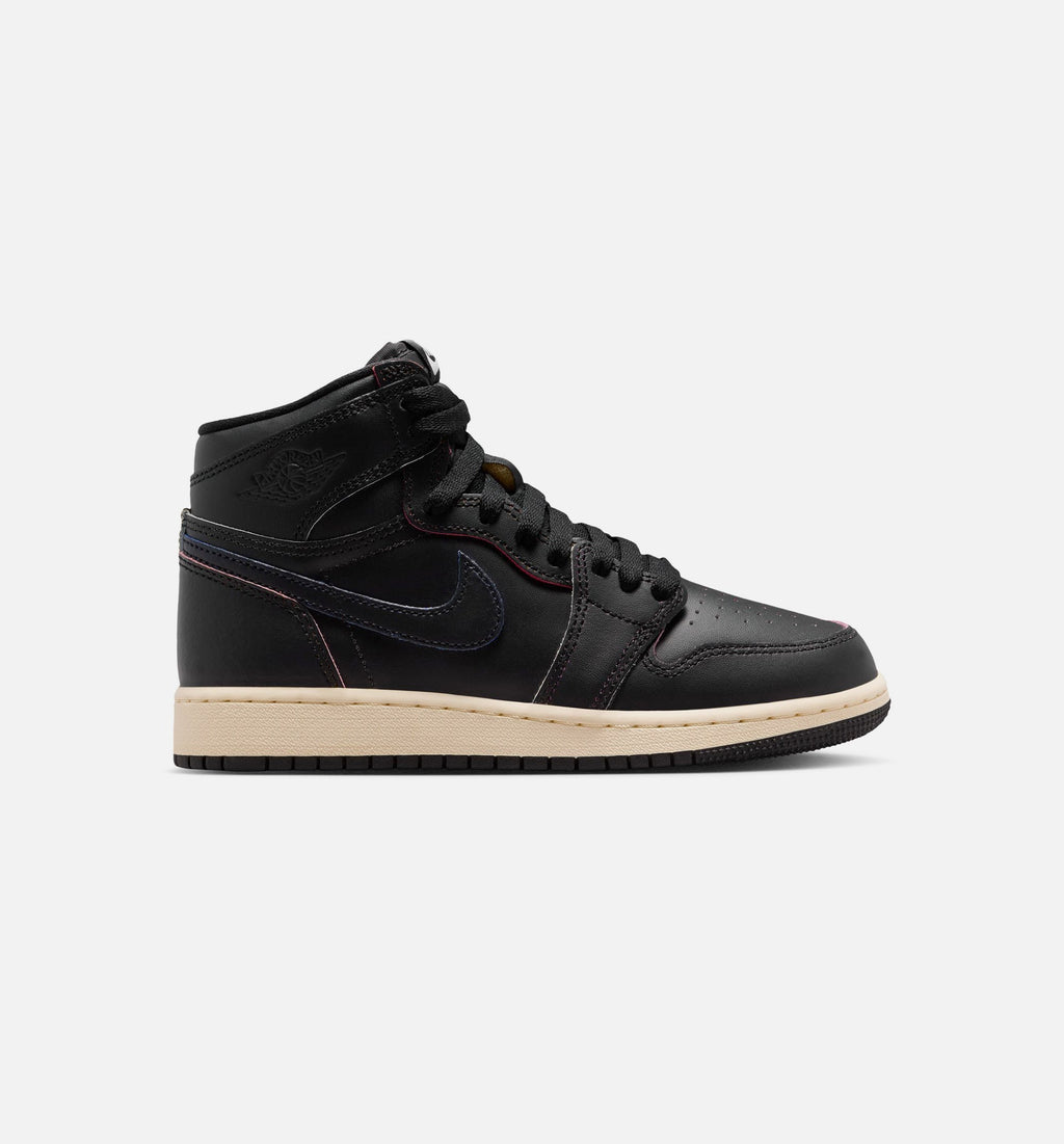 Air Jordan 1 Retro High OG Grade School Lifestyle Shoes - Black Muslin