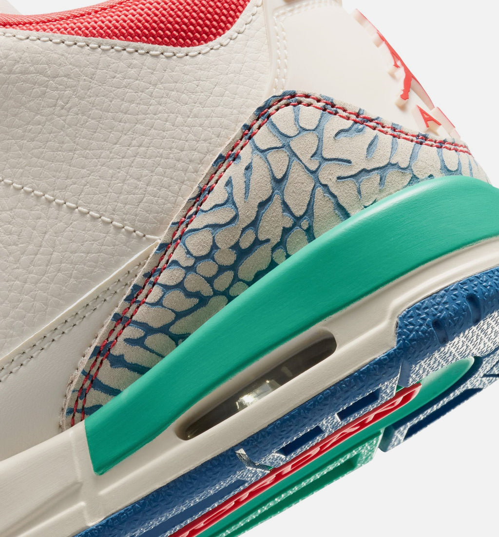 Air Jordan 3 Retro Play Your Way Grade School Shoes - Chalk/Track Red/True Blue/Kinetic Green