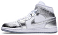 Women's Air Jordan 1 Mid SE White/Metallic Silver (FN5031 100)