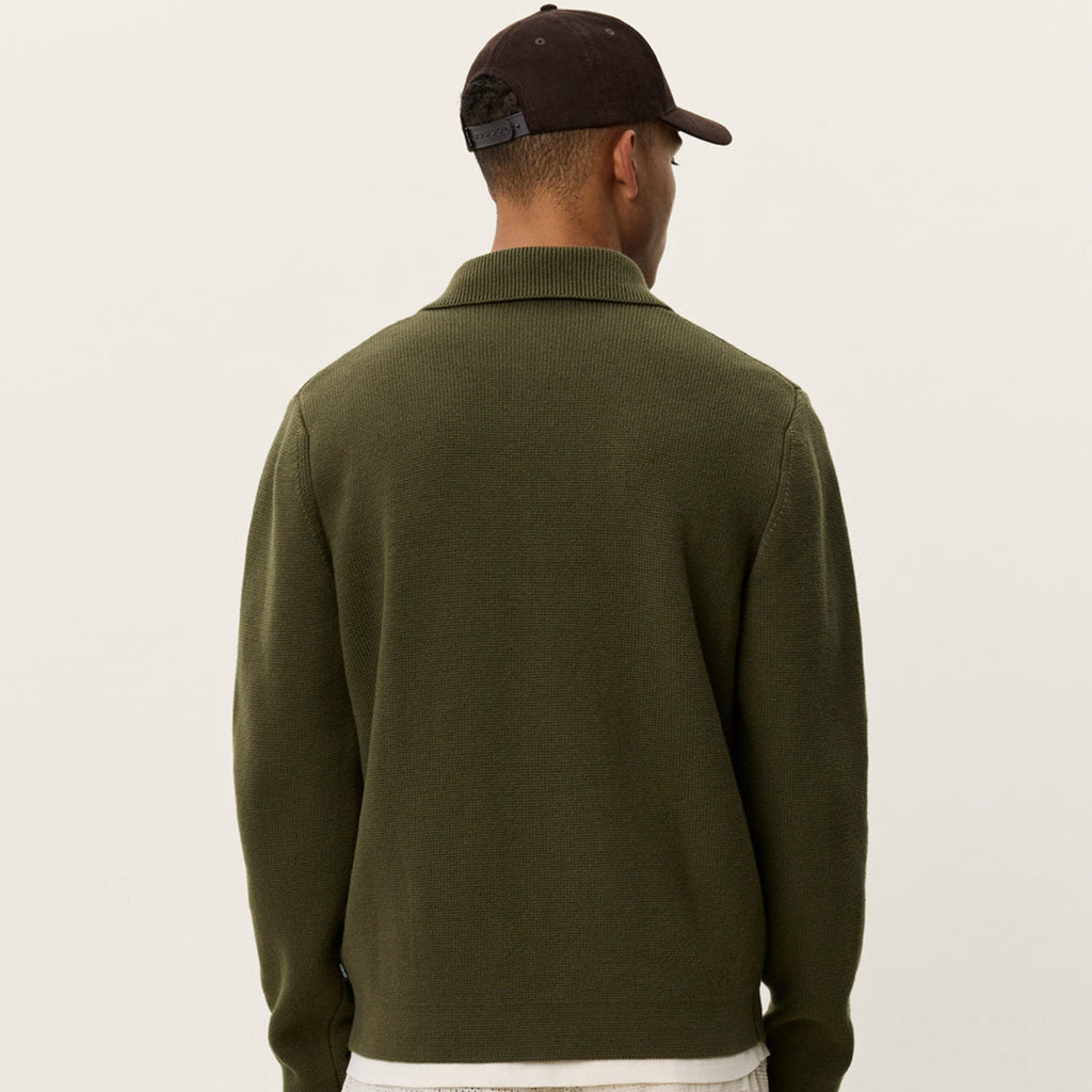 Les Deux Fischer Cotton Milano Zip Overshirt: Olive Night