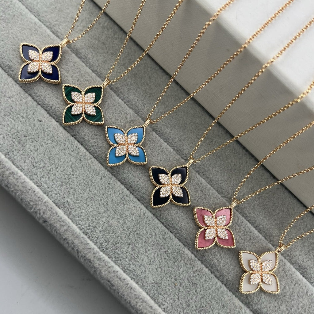 Roberto Coin Style Four-Leaf Clover Cubic Zirconia Necklace