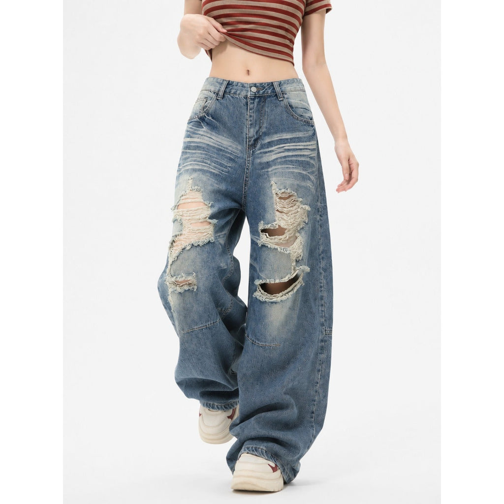 Y2K Vintage Big‑Pocket Curved Baggy Wide‑Leg Jeans Streetwear