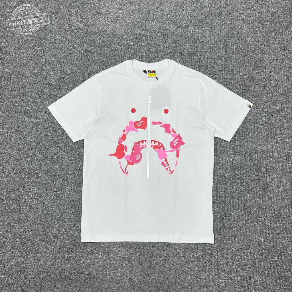 Bape Shark Camo Zip Graphic Oversized Tee Streetwear Unisex