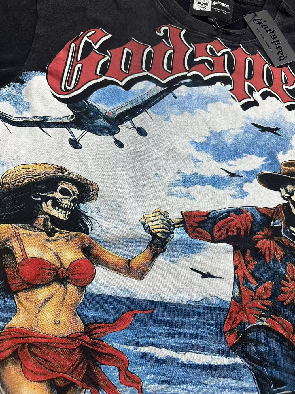 Godspeed Beach Skeleton Graphic T-Shirt