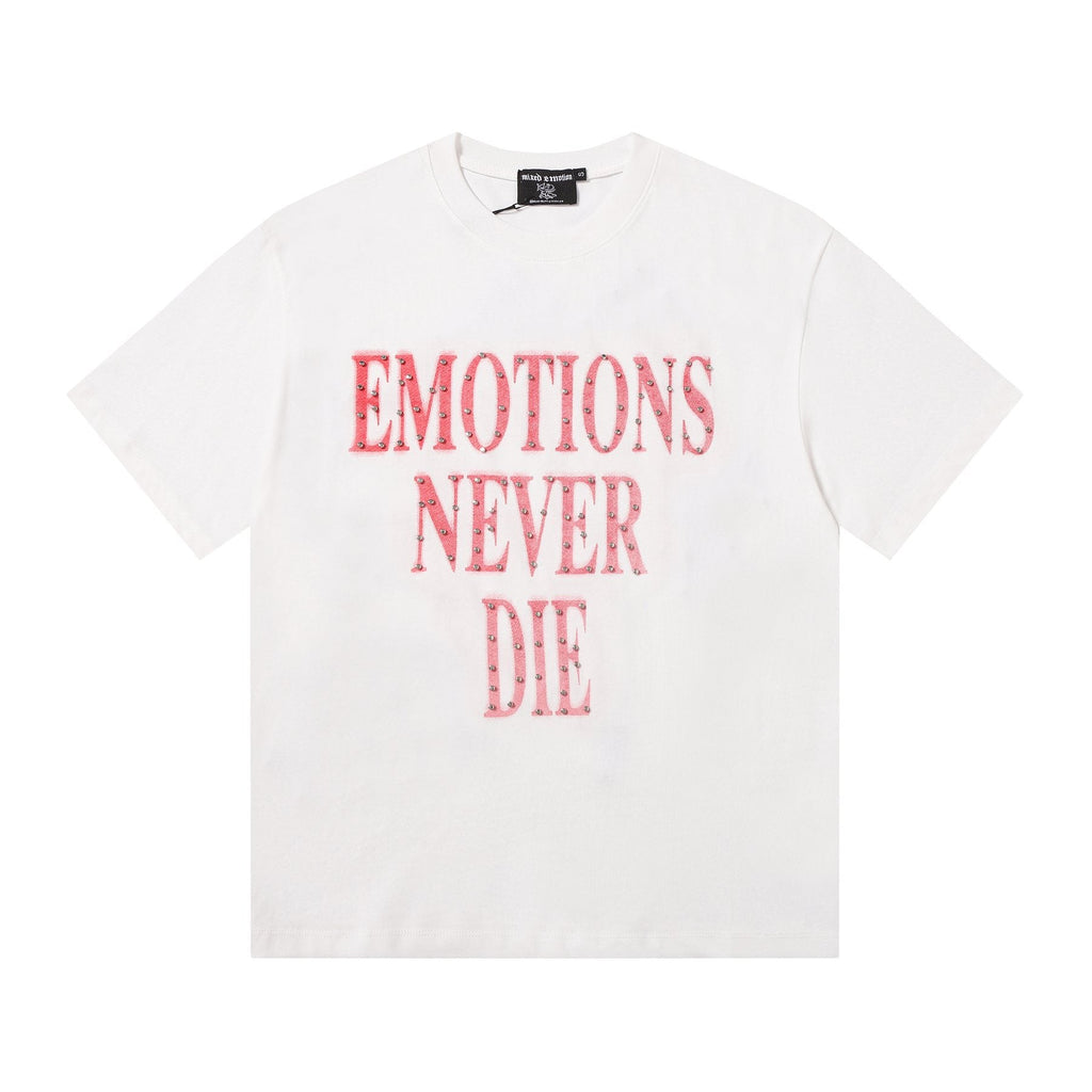 MIXED EMOTION Never Die Studded Graphic T-Shirt