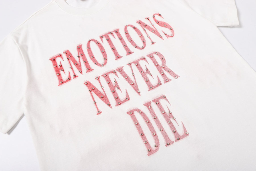 MIXED EMOTION Never Die Studded Graphic T-Shirt