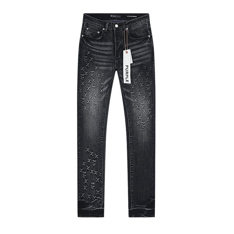 Purple Brand Washed Black Embroidered Jeans