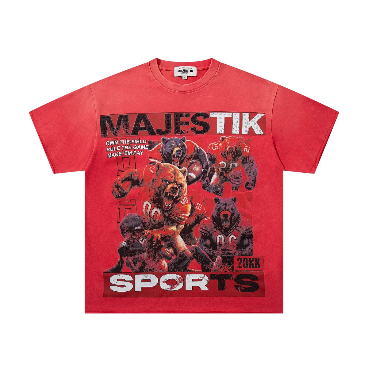MAJESTIK Red Rhinestone Sports Graphic T-Shirt