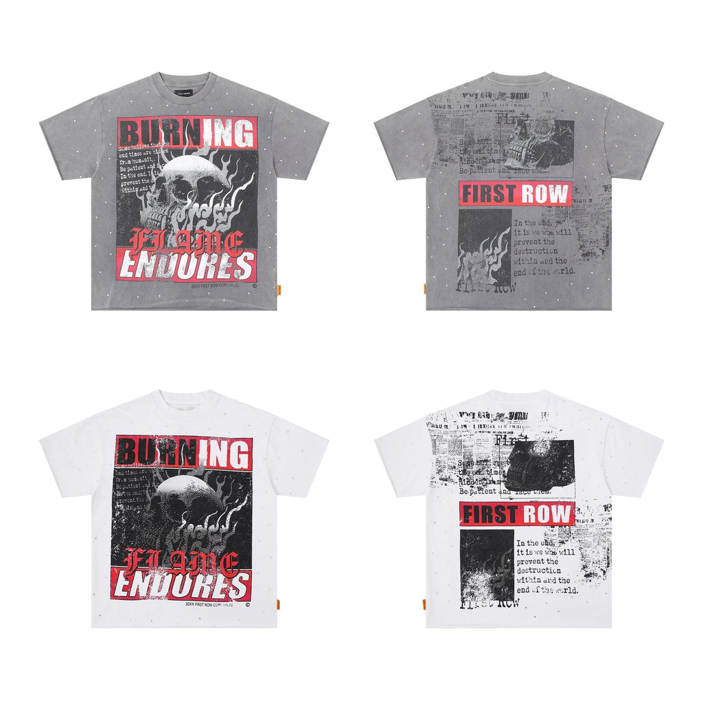 FIRST ROW Burning Flames Cropped Graphic T-Shirt
