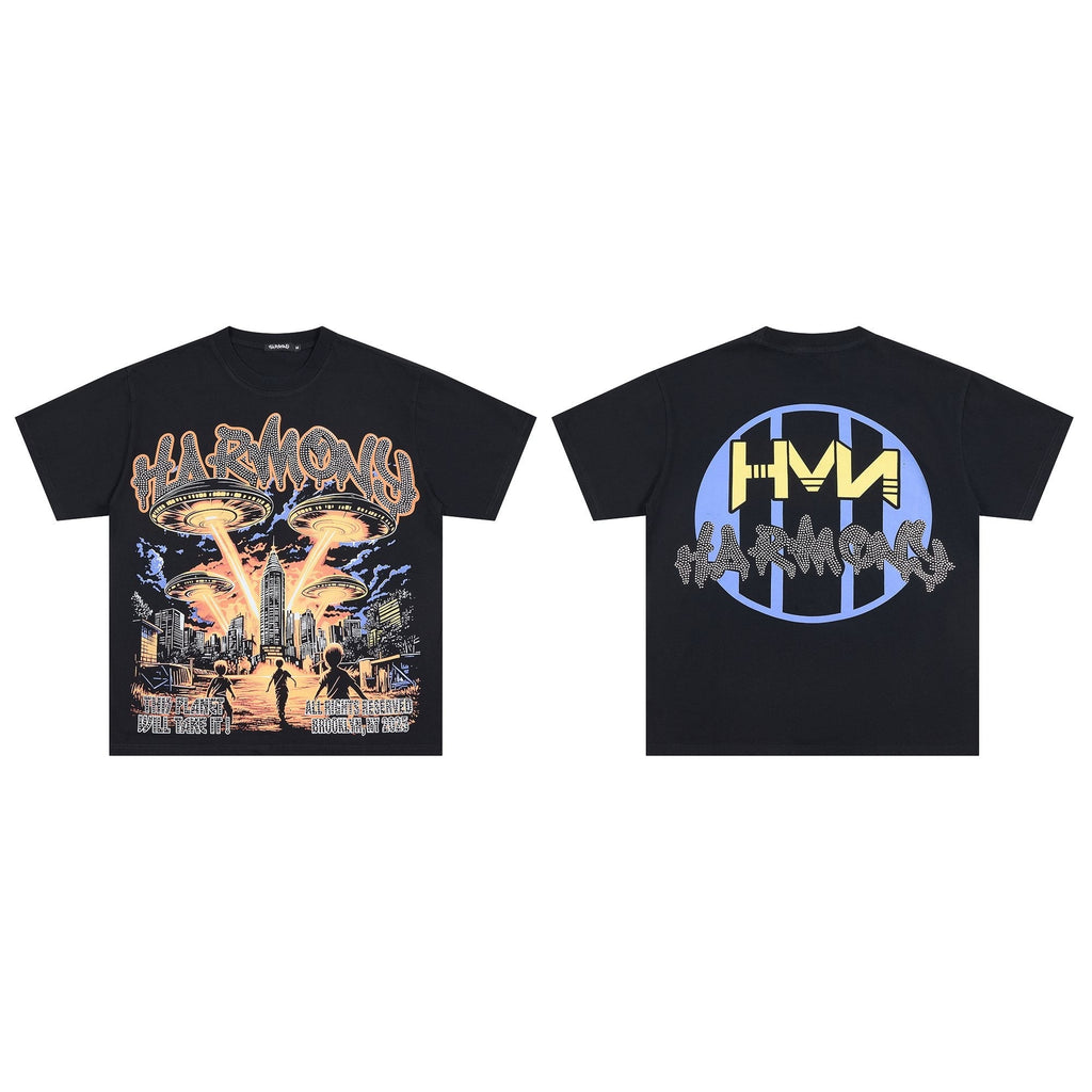HARMONY UFO City Rhinestone Graphic T-Shirt