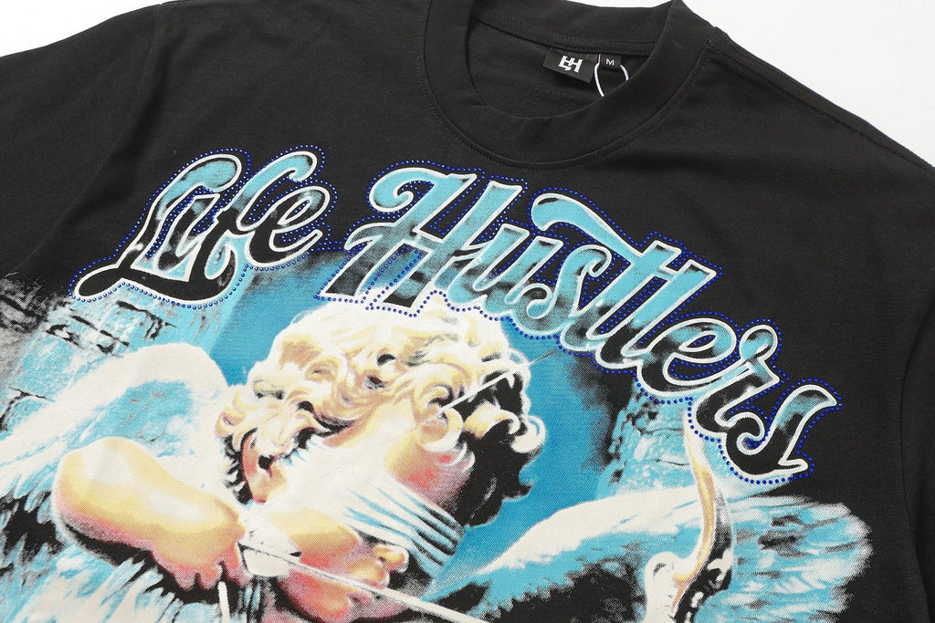Life Hustlere Blue & White Graphic Black T-Shirt