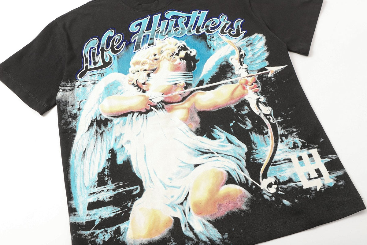 Life Hustlere Blue & White Graphic Black T-Shirt