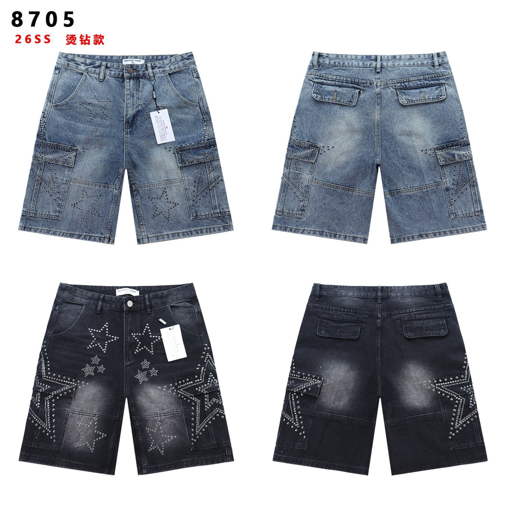 VALLEY Star Rhinestone Denim Cargo Shorts