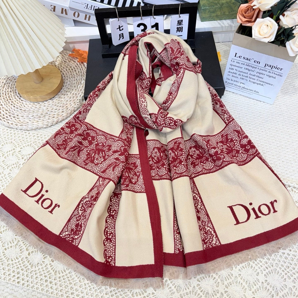 Dior Style Toile Fringe Scarf