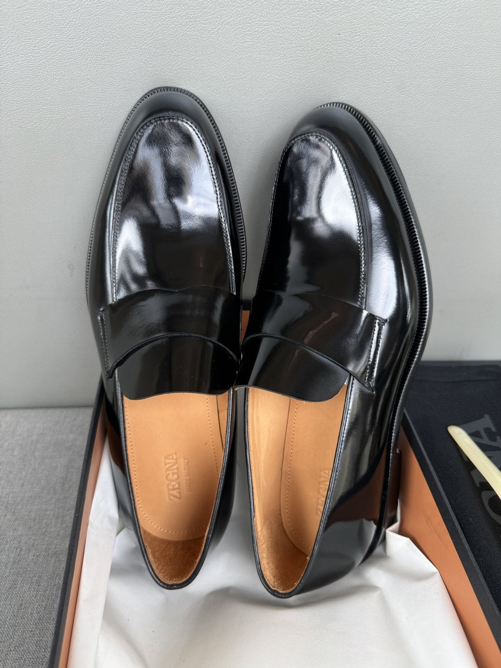 Zegna Men's Glossy Black Leather Loafers