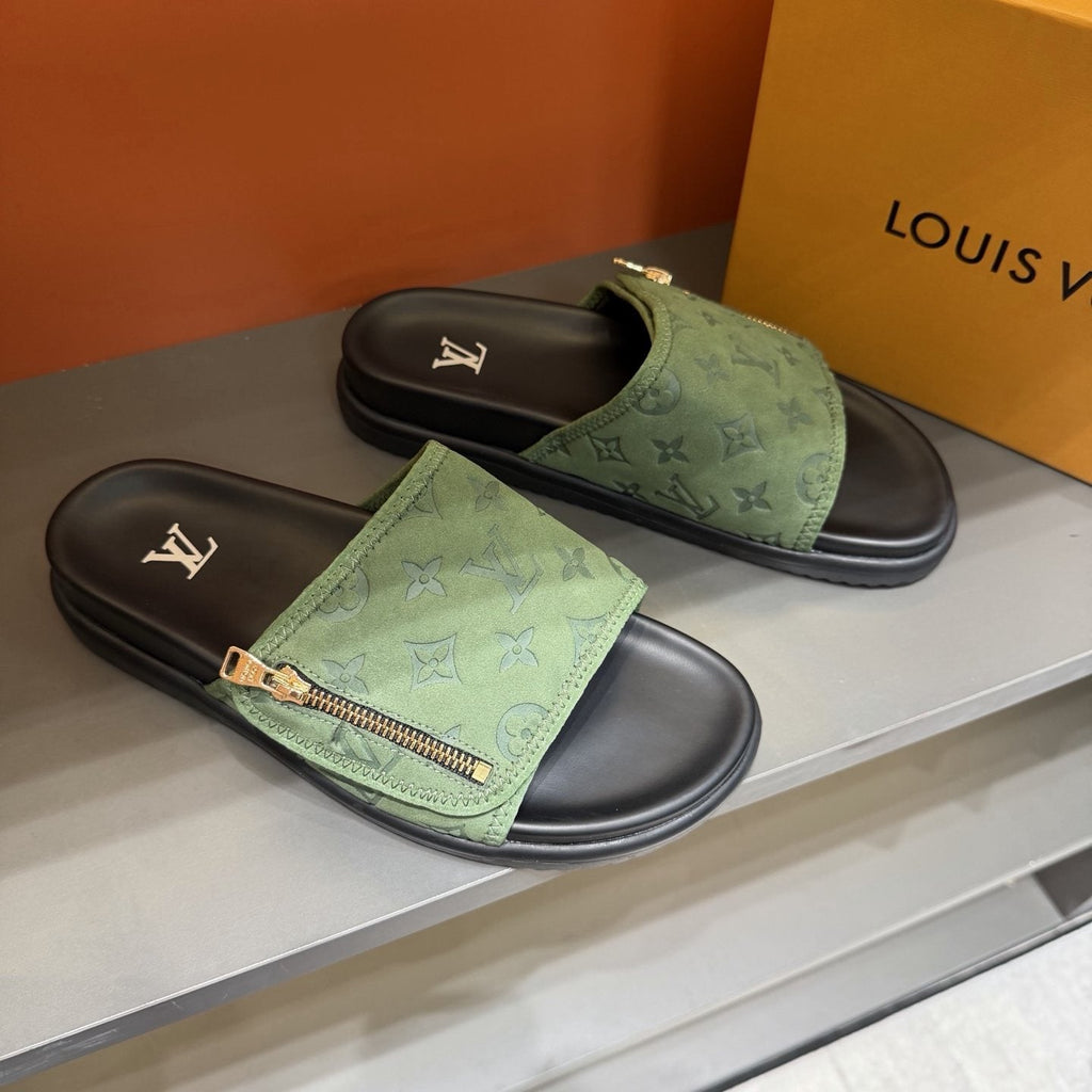 Louis Vuitton Light Green Patterned Slide Sandals