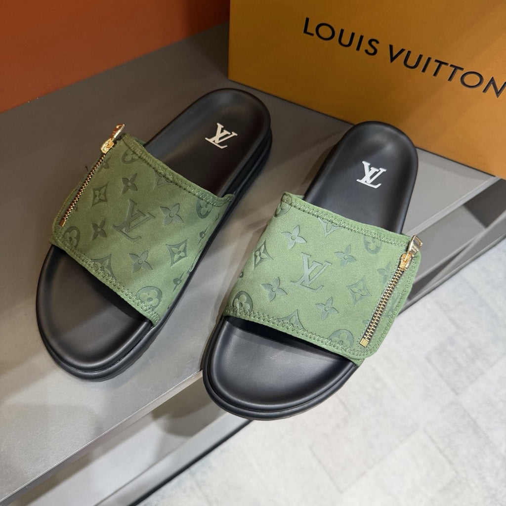 Louis Vuitton Light Green Patterned Slide Sandals
