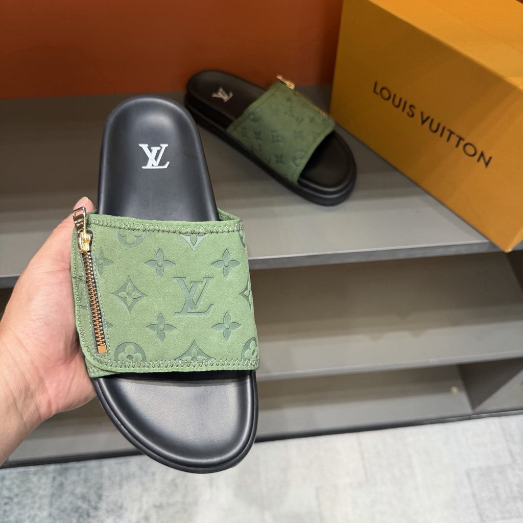 Louis Vuitton Light Green Patterned Slide Sandals