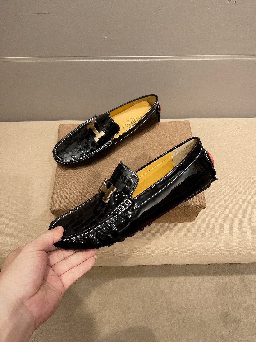 Hermès Black Textured Loafers