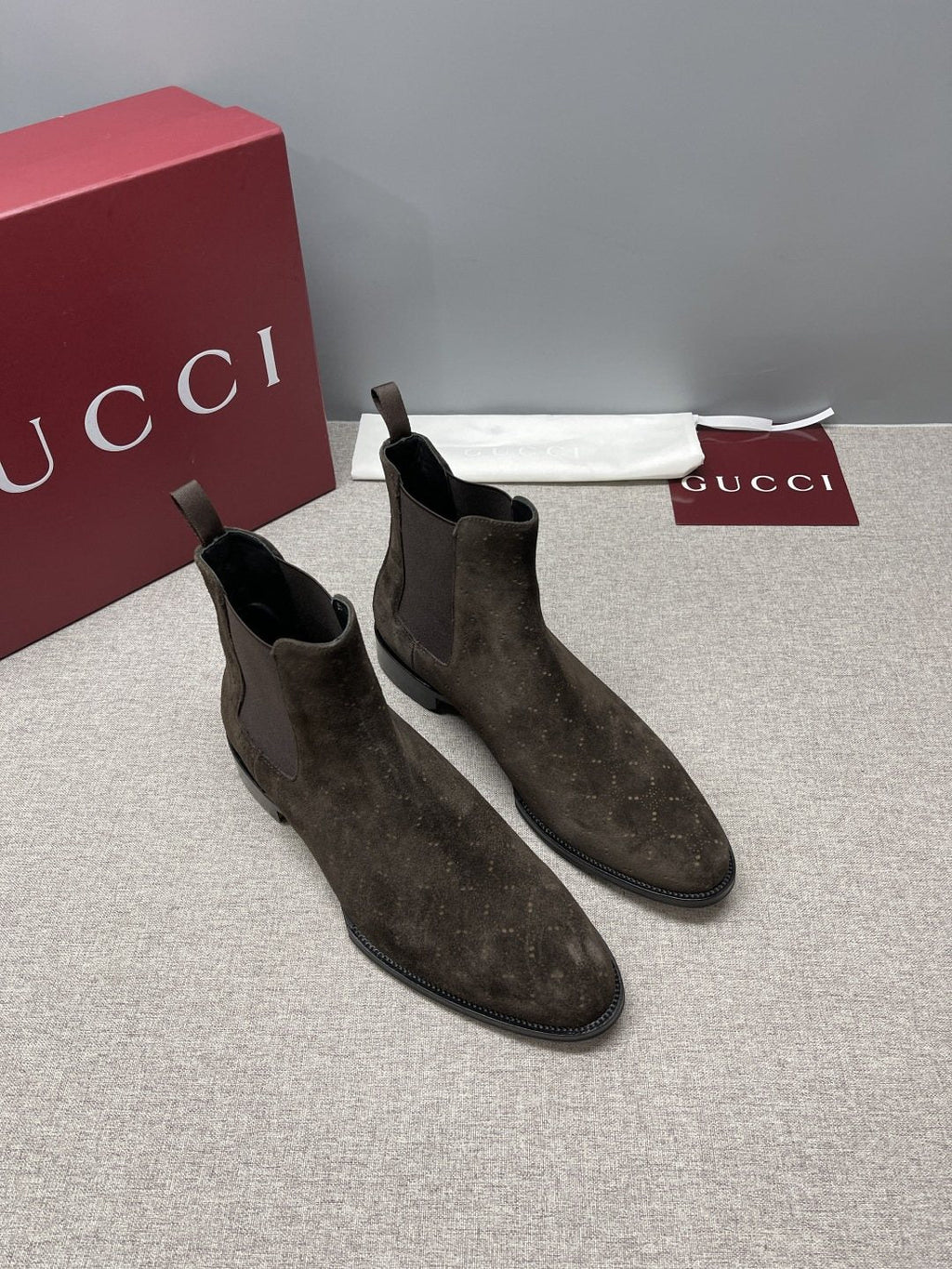 Gucci Dark Brown Textured Chelsea Boots