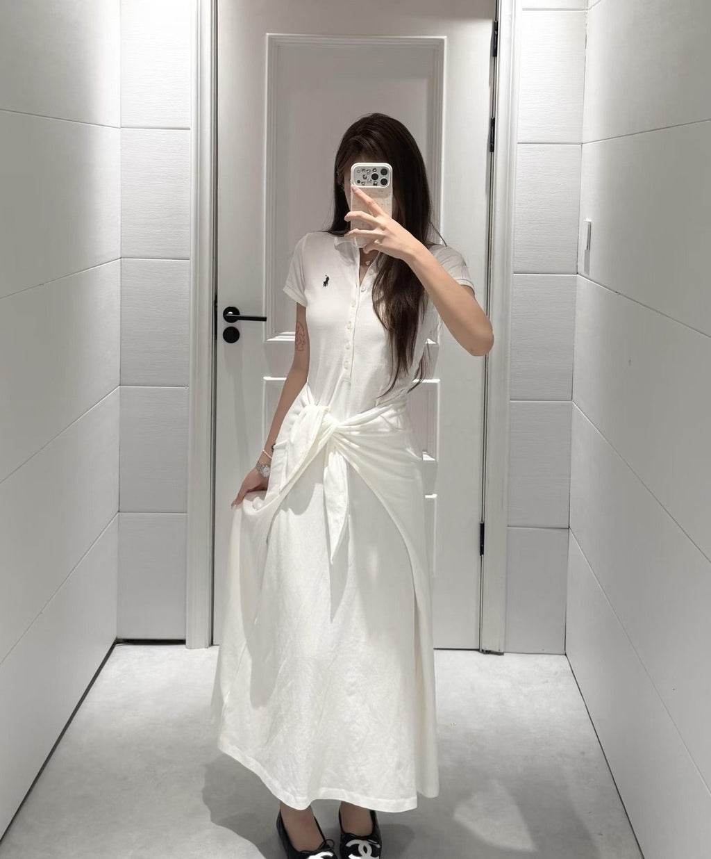 Ralph Lauren White Tie-Waist Polo Dress