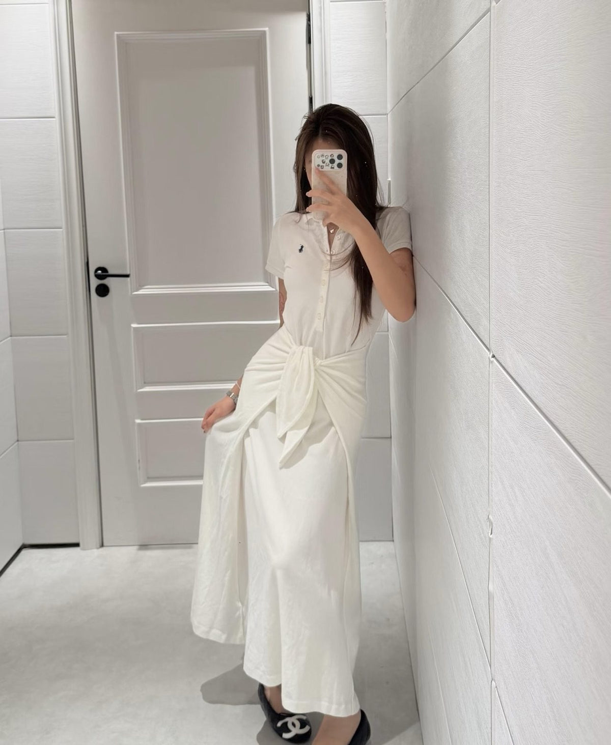 Ralph Lauren White Tie-Waist Polo Dress