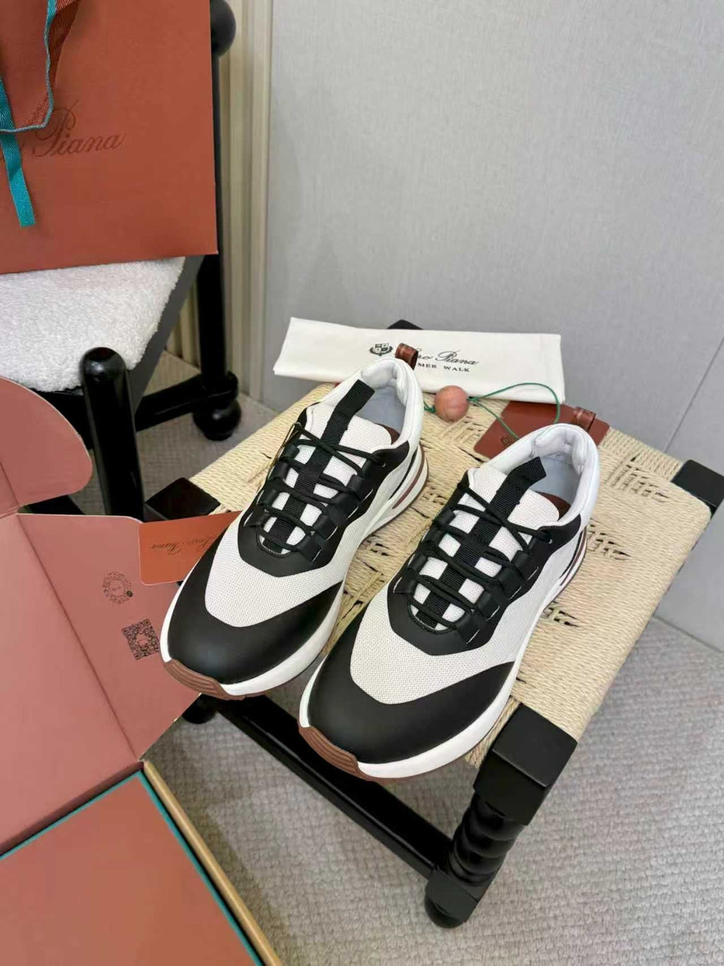 Loro Piana Men's Black and White Sneakers