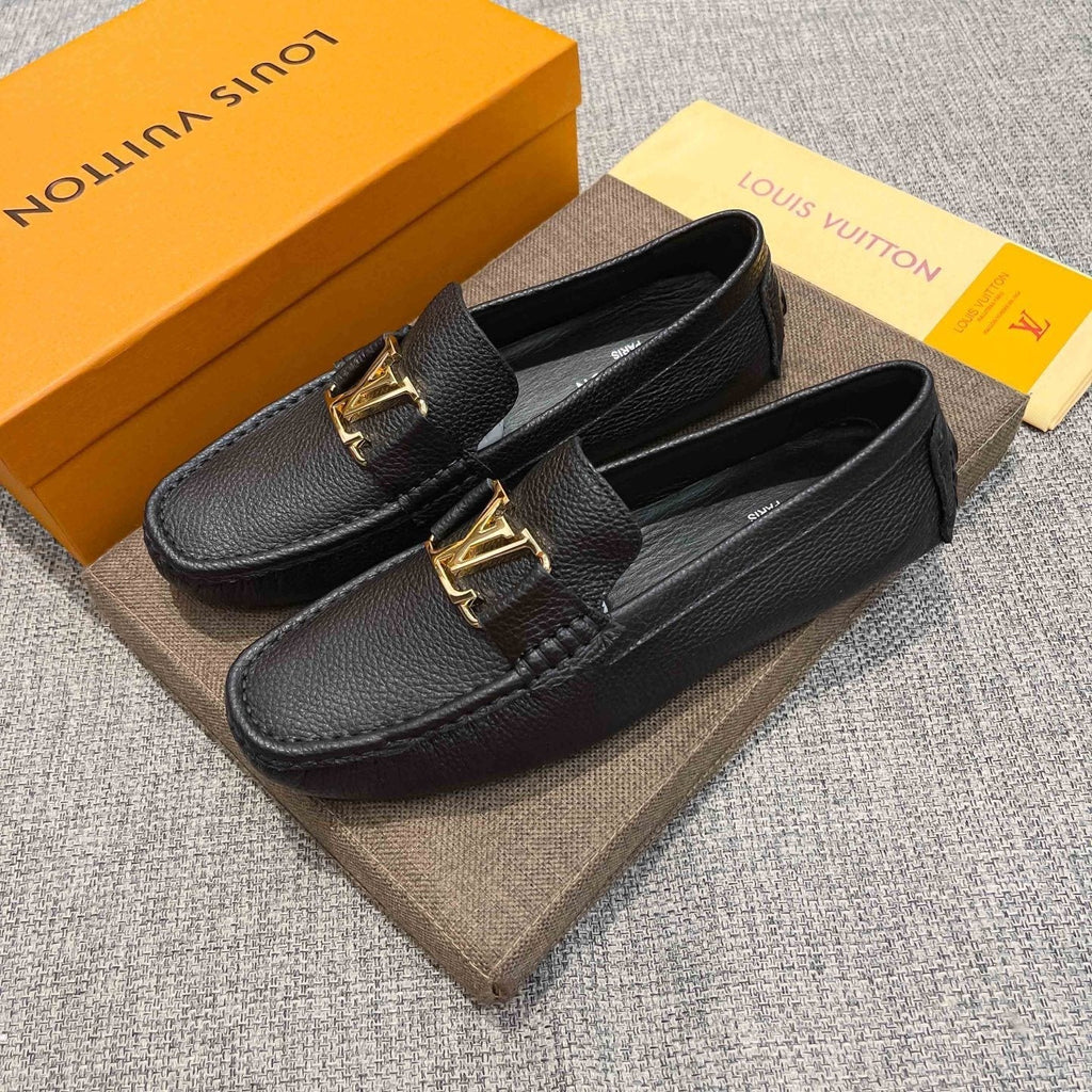 Louis Vuitton Men's Black Leather Hardware Loafers