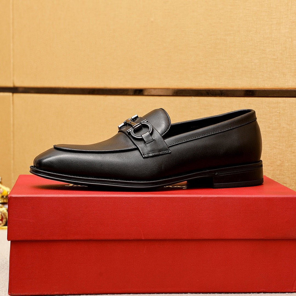 Ferragamo Black Leather Bit Loafers - Stacked Heel