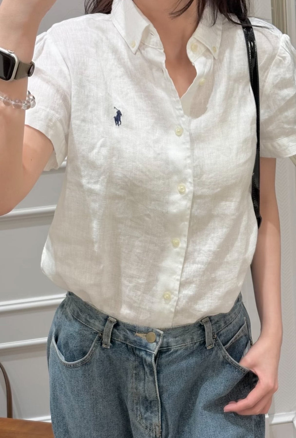Ralph Lauren Ivory Linen Short-Sleeve Button-Front Shirt