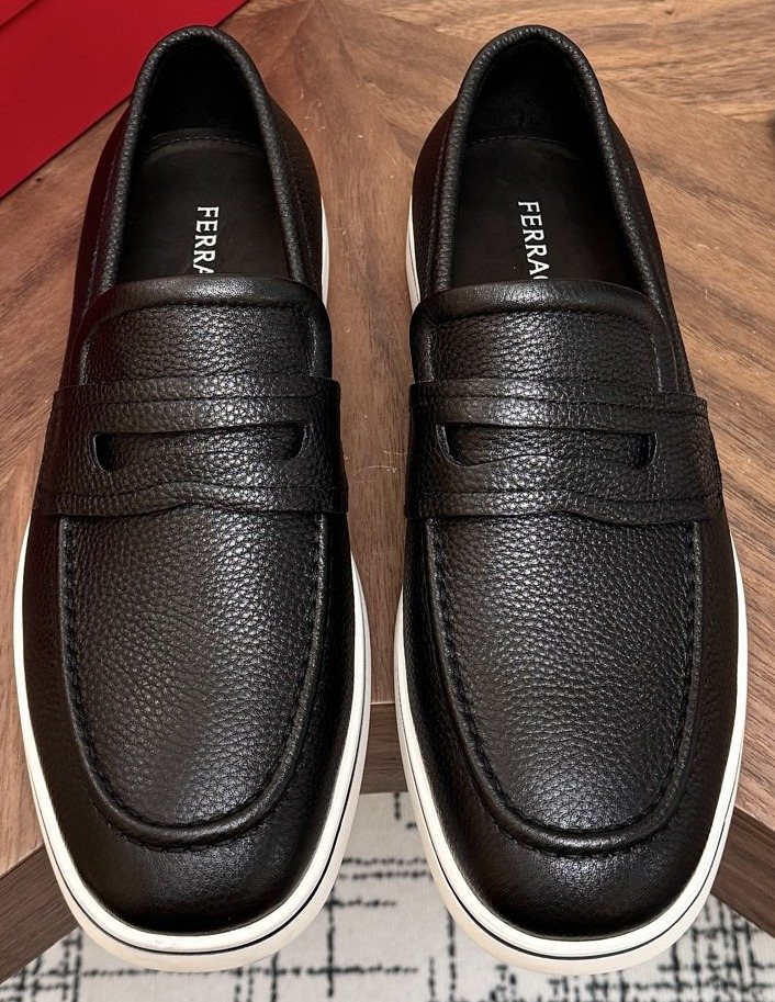Salvatore Ferragamo Black Loafers with White Soles