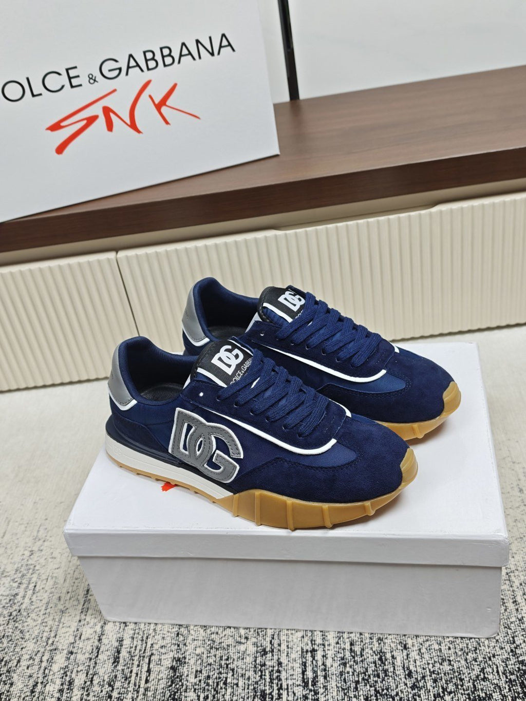 Dolce & Gabbana Navy Lace-Up Sneakers