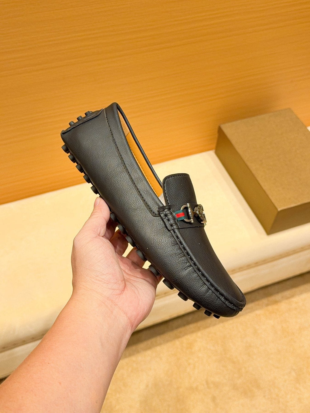 Gucci Men's Black Textured Loafers - Rubber-Nub Outsole